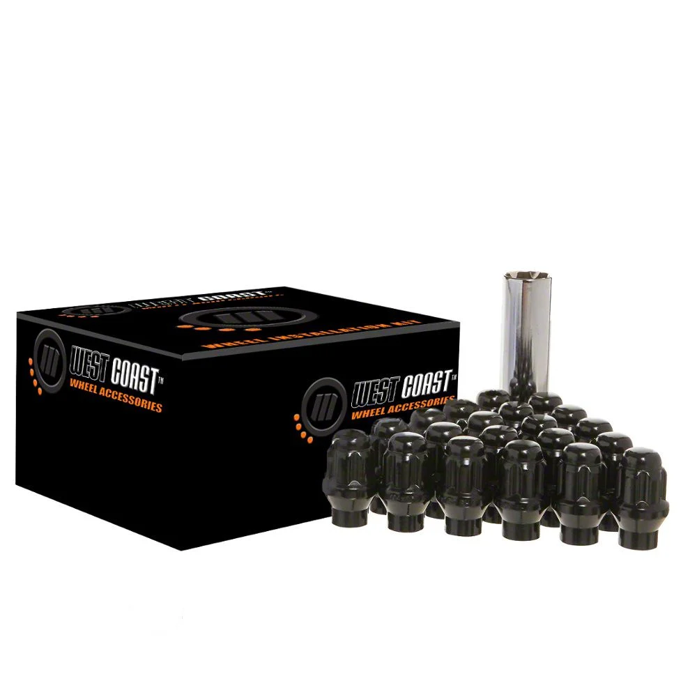 Black Spline Acorn ET Lug Nuts for Aftermarket Wheels; M14x1.5; Set of 20 (10-24 Camaro)