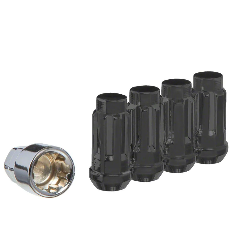 Black Acorn Wheel Locks for Aftermarket Wheels; M14x1.5; Set of 4 (08-23 Challenger)