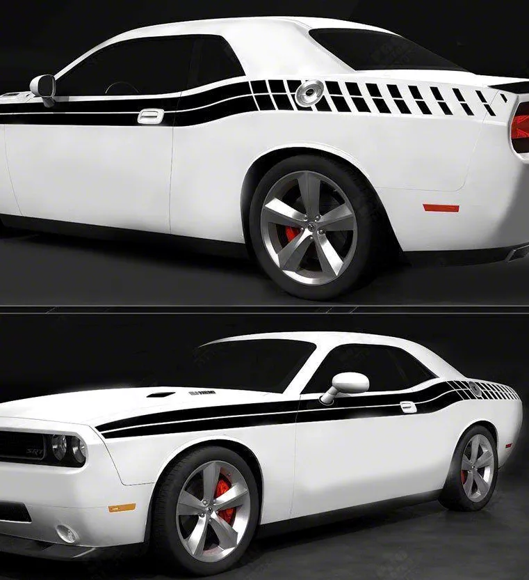 Double Stripes with Strobe Side Decals; Gloss Black (11-14 Challenger)