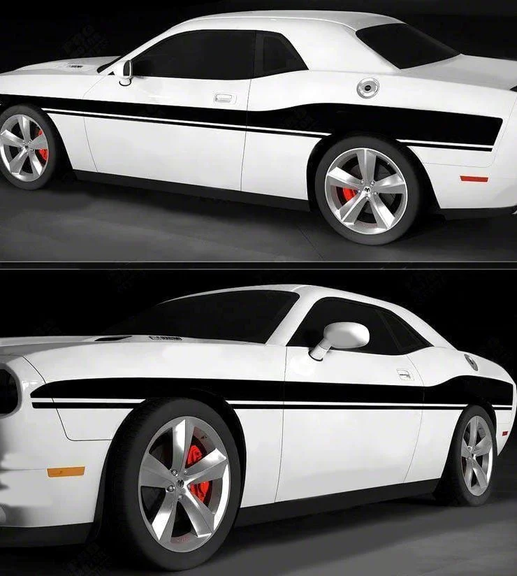 Mid Body Mopar Style Side Stripes; Gloss Black (11-14 Challenger)