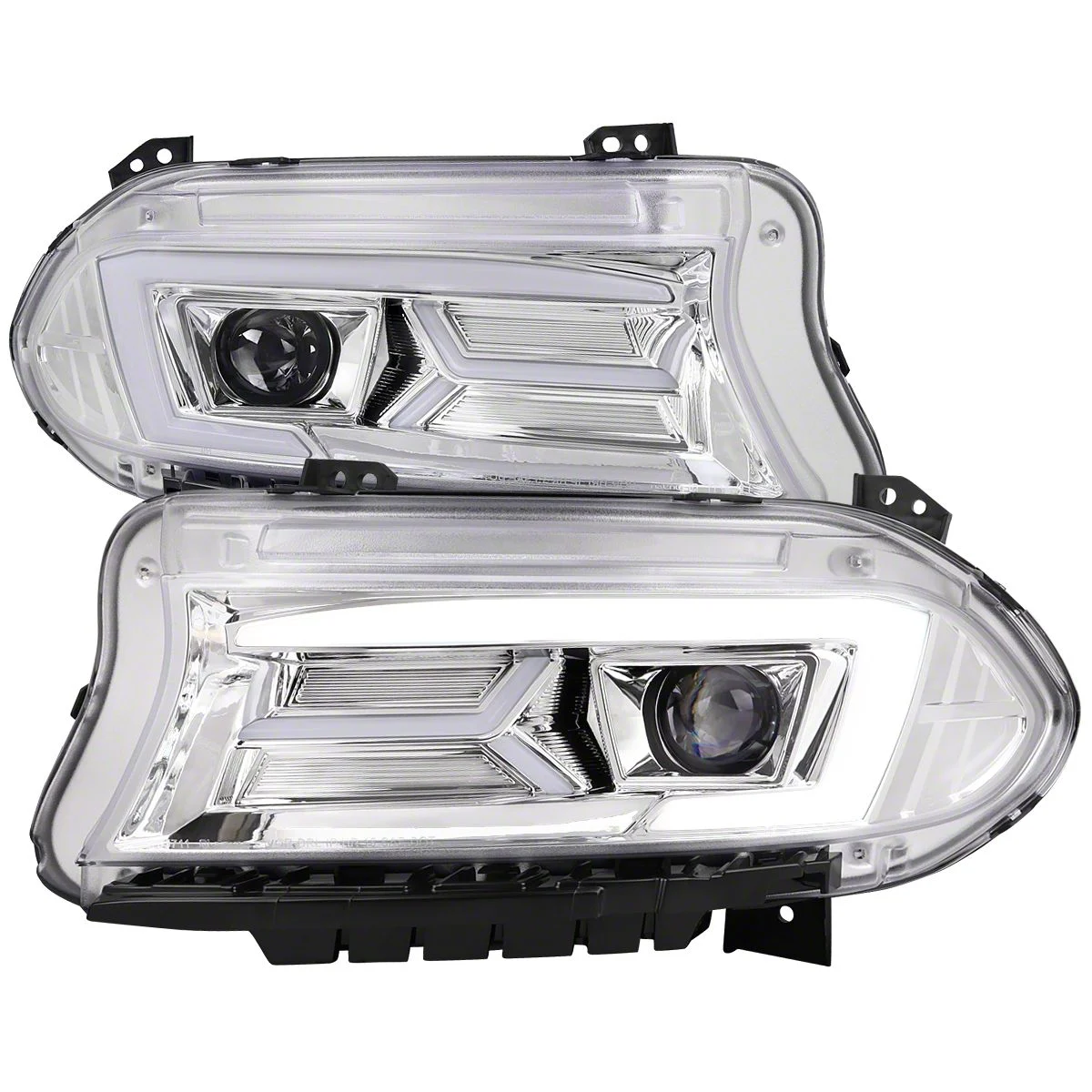 LED Bar Projector Headlights; Chrome Housing; Clear Lens (15-23 Charger w/ Factory Halogen Headlights)