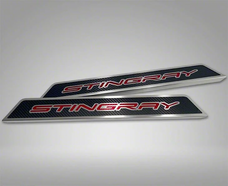 Door Sill Plates with Stingray Style Insert; White Carbon Fiber (20-26 Corvette C8)