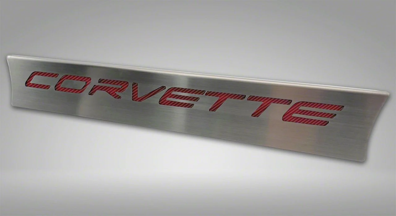 Lower Rear Window Accent with Corvette Lettering; Red Carbon Fiber Inlay (20-26 Corvette C8 Coupe)