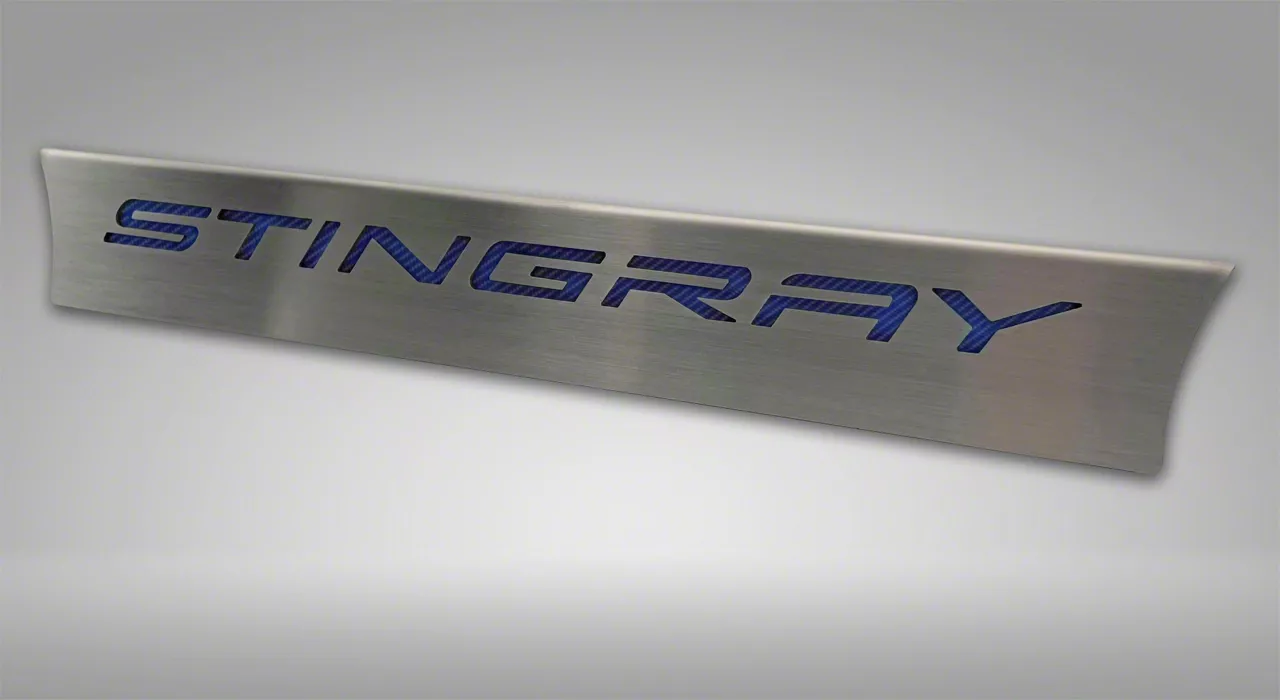 Lower Rear Window Accent with Stingray Lettering; Blue Carbon Fiber Inlay (20-26 Corvette C8 Coupe)