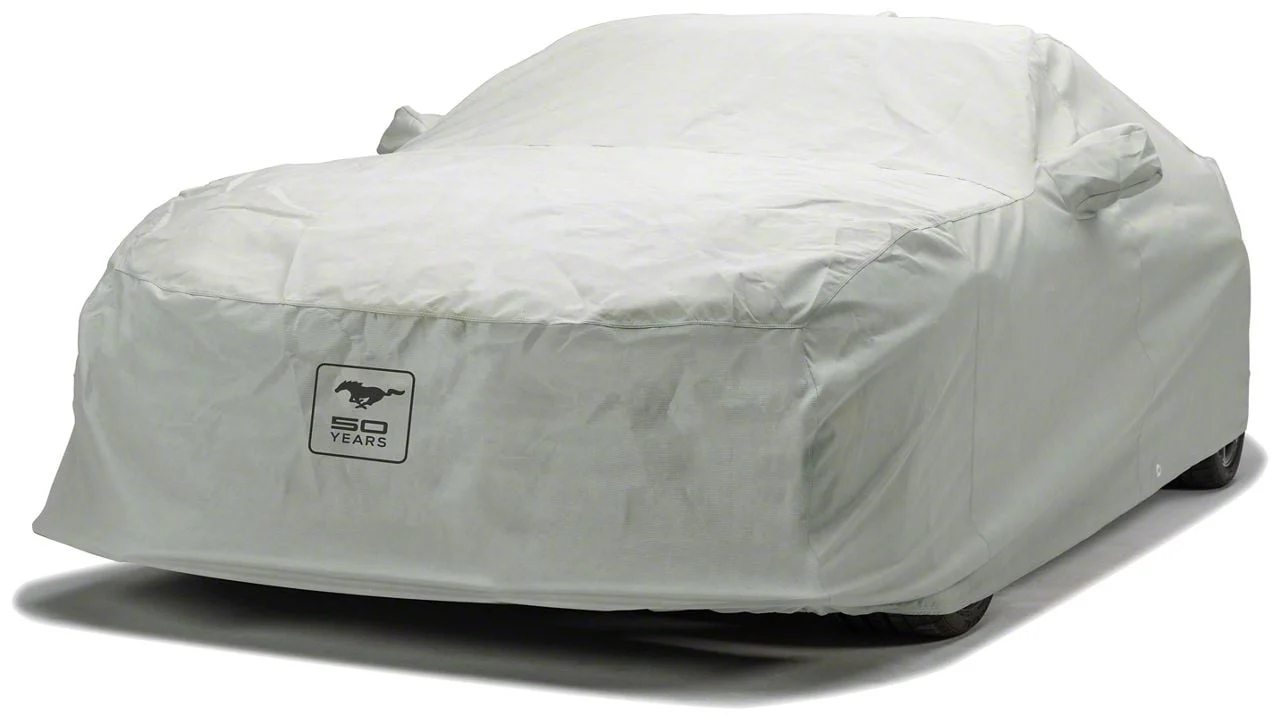 Covercraft Custom Car Covers 3-Layer Moderate Climate Car Cover with Antenna Pocket and Black Mustang 50 Years Logo (15-26 Mustang Fastback, Excluding GT350, GT500 & 22-26 GT Fastback w/ Performance Pack)
