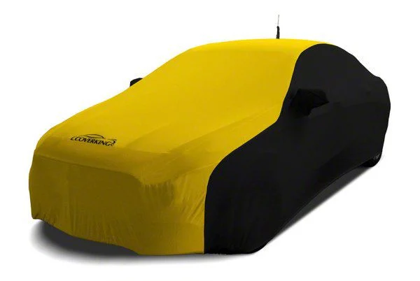Coverking Satin Stretch Indoor Car Cover with Rear Roof Antenna Pocket; Black/Velocity Yellow (11-14 Charger)