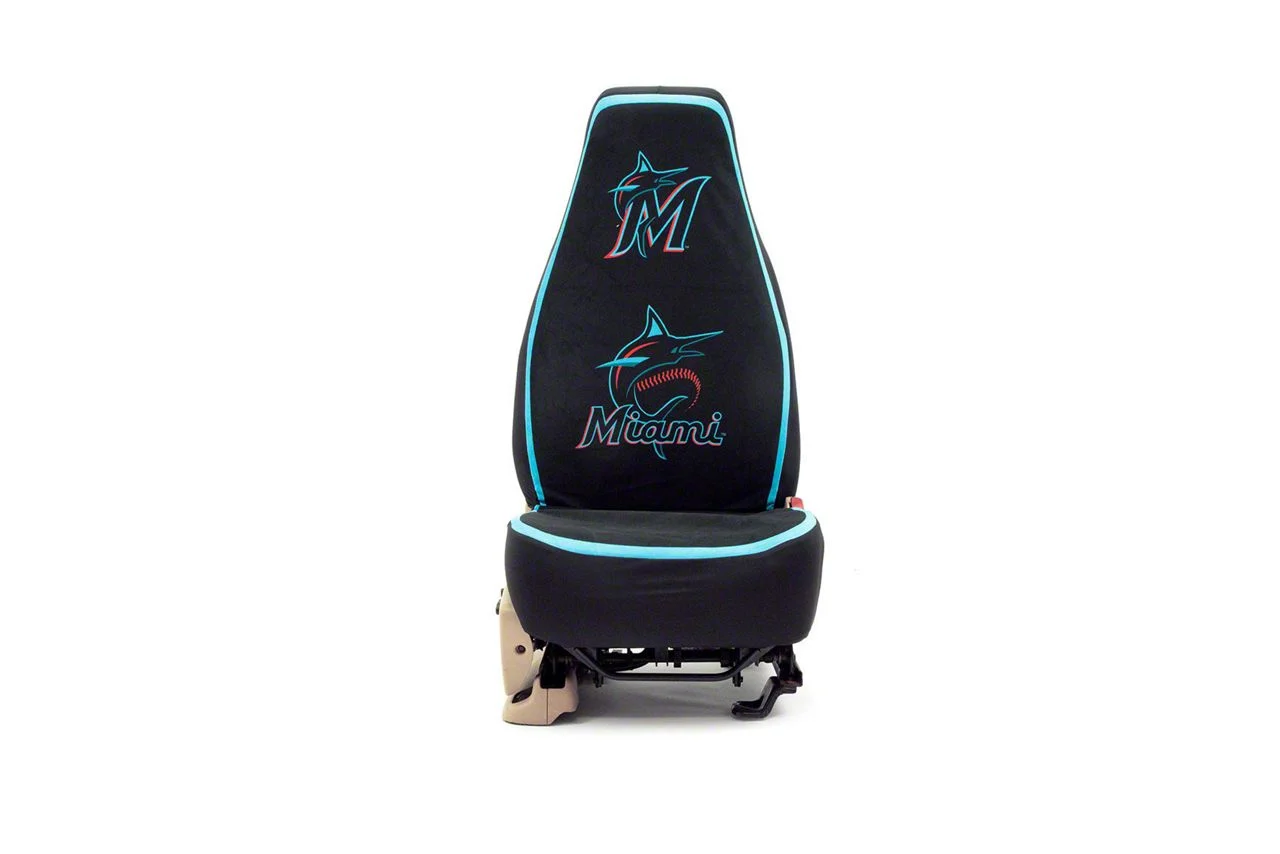 Coverking Universal Ultisuede Seat Cover with Miami Marlins Logo (Universal; Some Adaptation May Be Required)