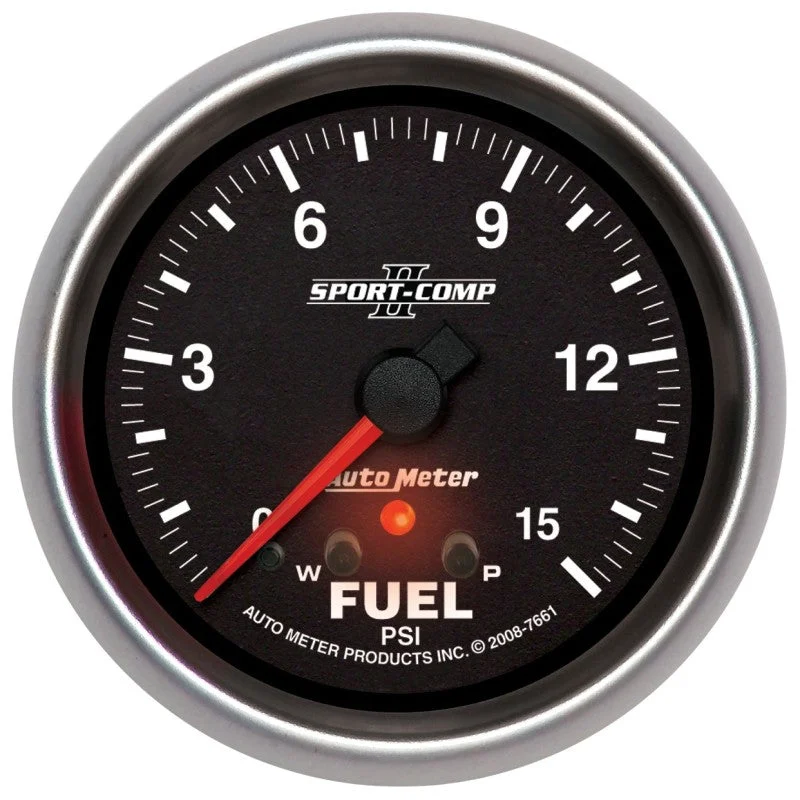 Autometer Sport-Comp II Fuel Pressure Gauge 2 5/8in 15PSI Stepper Motor w/ Peak & Warn