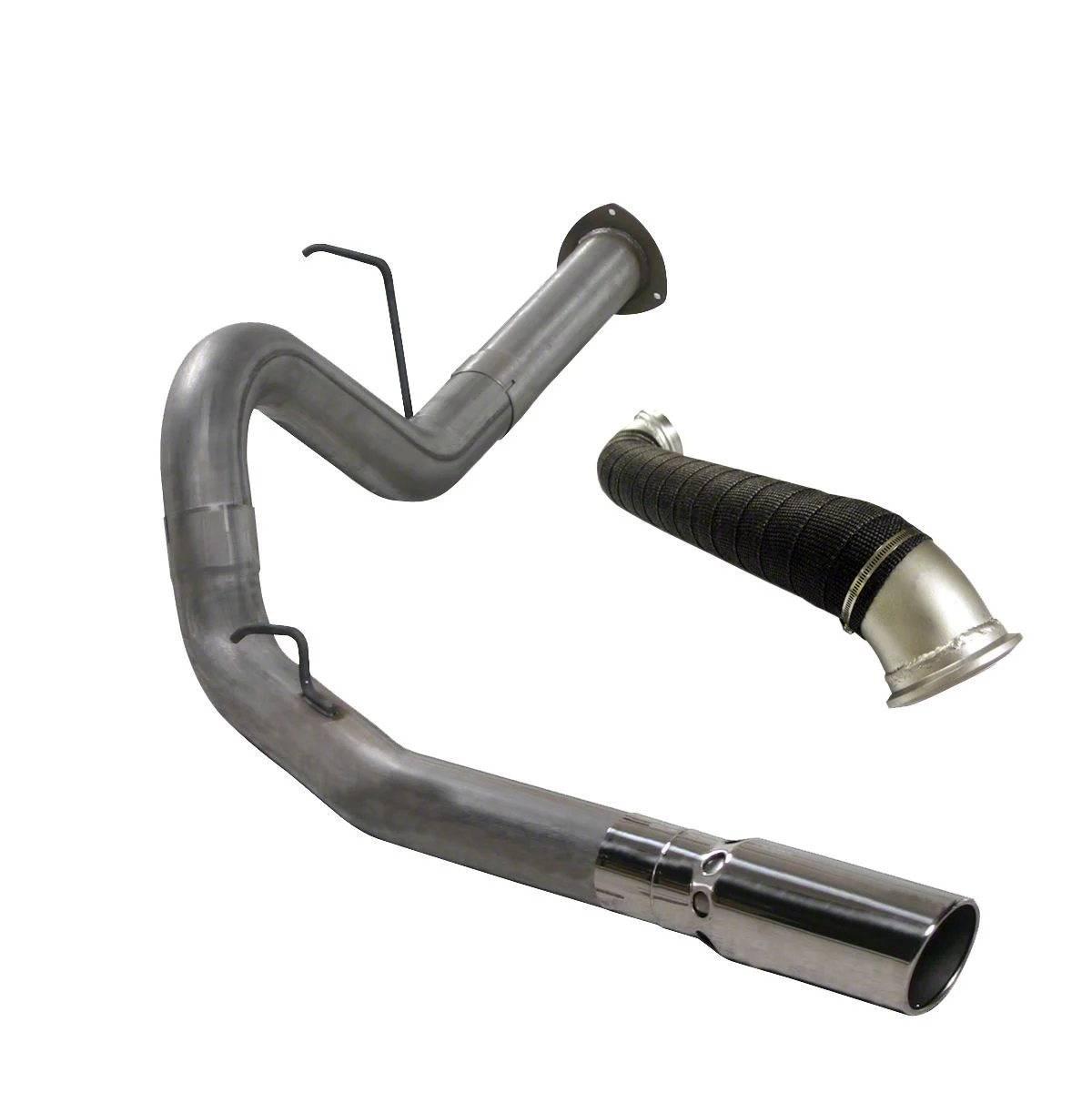 4-Inch Aluminized Steel DPF-Back Single Exhaust System with Polished Tip and Turbo Direct Pipe; Side Exit (07-10 6.6L Duramax Silverado 3500 HD)