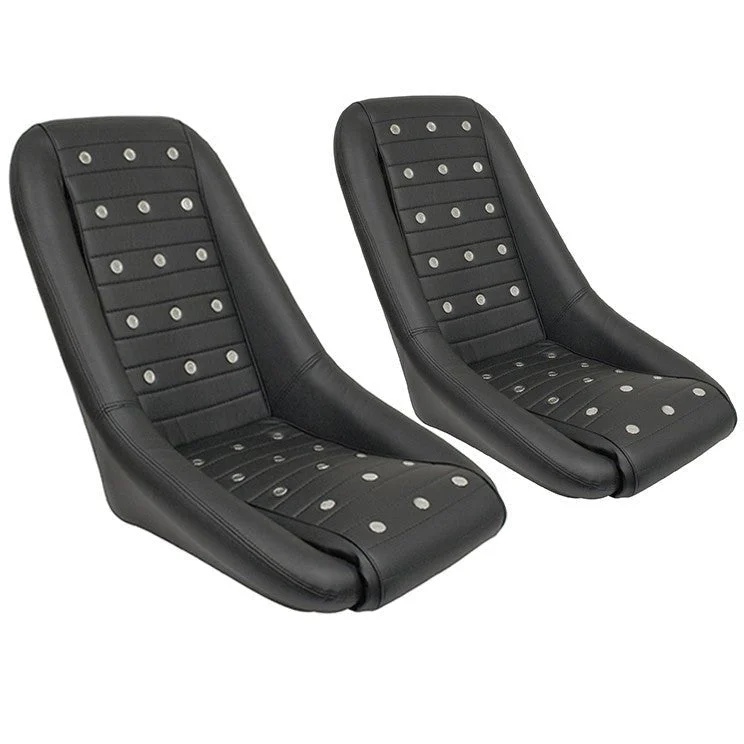 Empi 62-2881 Race Trim Roadster Style Lo-Back Seats - Black Vinyl With Vents, Pair