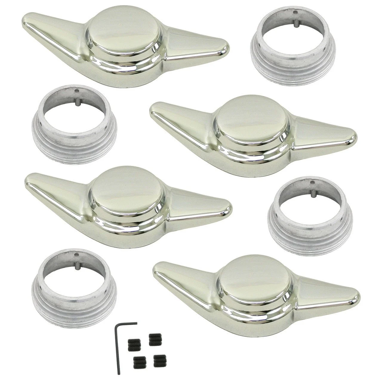 Empi 9620 Chrome Wheel Center Knock-Offs / 2 Spoke Spinners, Set Of 4