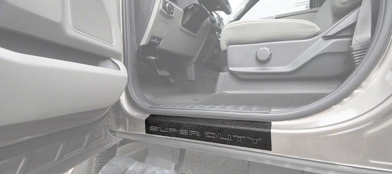 Front Door Sill Protection with Super Duty Logo; TUF-LINER Black; Black and White (17-26 F-350 Super Duty)