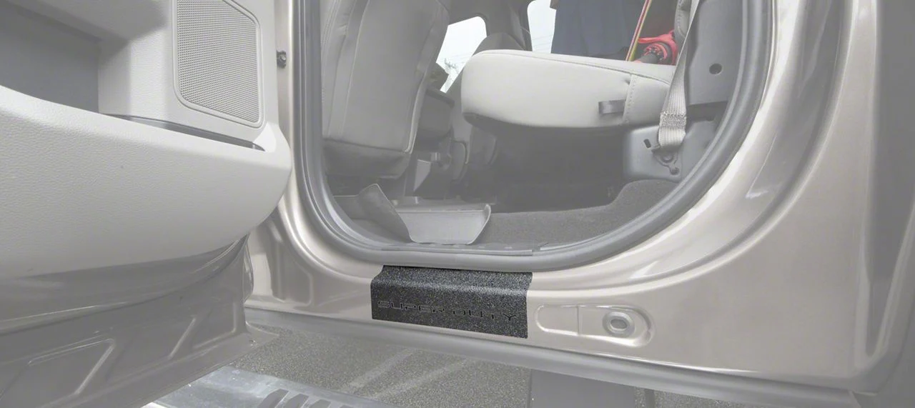 Rear Door Sill Protection with Super Duty Logo; TUF-LINER Black; Black and Dark Gray (17-26 F-350 Super Duty SuperCrew)