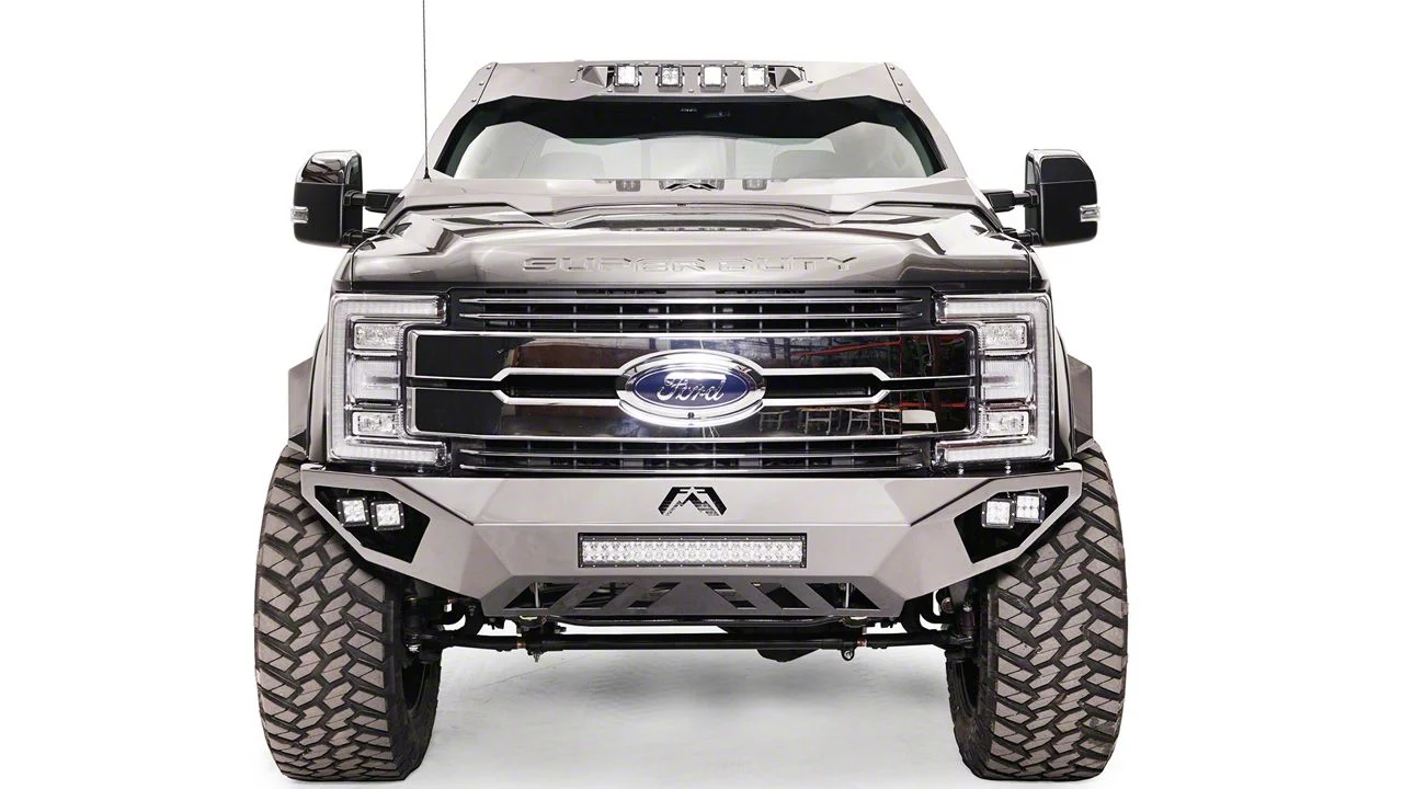 Fab Fours Open Fender Front Bumper with Pre-Runner Guard; Matte Black (17-22 F-250 Super Duty)