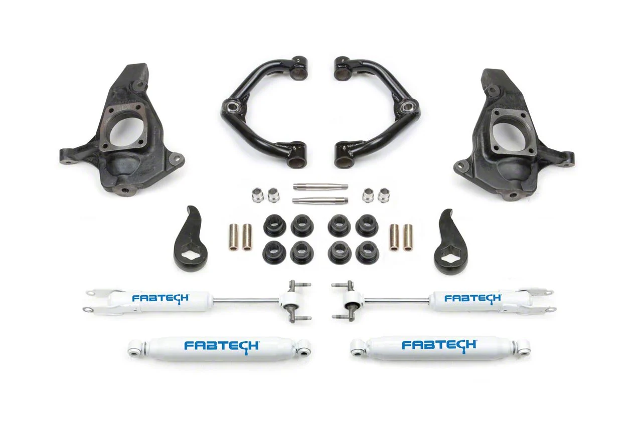 Fabtech 3.50-Inch Uniball Upper Control Arm Lift Kit with Performance Shocks (11-19 Sierra 2500 HD Extended/Double Cab, Crew Cab)