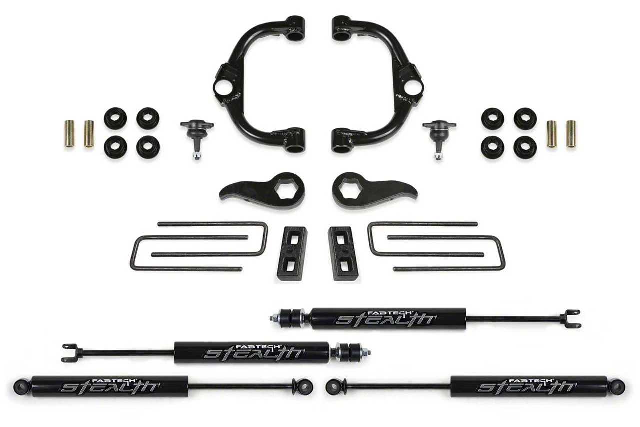 Fabtech 3.50-Inch Ball Joint Upper Control Arm Suspension Lift Kit with Stealth Shocks (20-26 4WD Sierra 3500 HD Double Cab, Crew Cab)