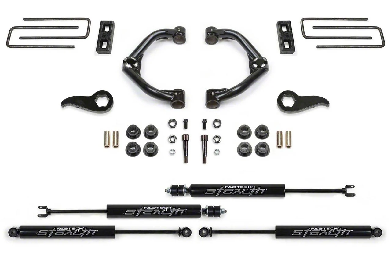 Fabtech 3.50-Inch Uniball Upper Control Arm Suspension Lift Kit with Stealth Shocks (20-26 4WD Sierra 3500 HD Double Cab, Crew Cab)