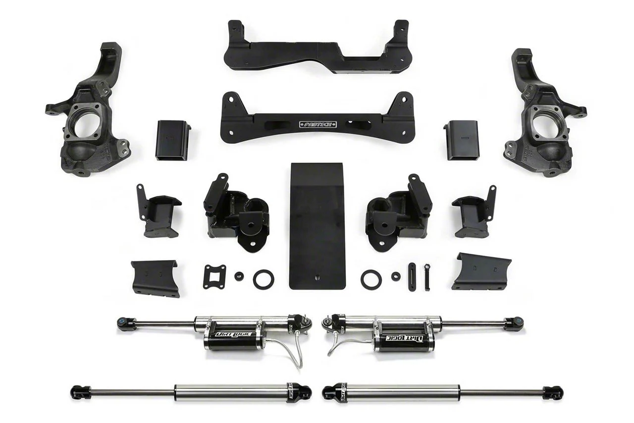 Fabtech 6-Inch Raised Torsion Suspension Lift Kit with Front Dirt Logic 2.25 Reservoir Shocks and Rear Dirt Logic 2.25 Shocks (20-26 4WD 6.6L Duramax Sierra 3500 HD Double Cab, Crew Cab)