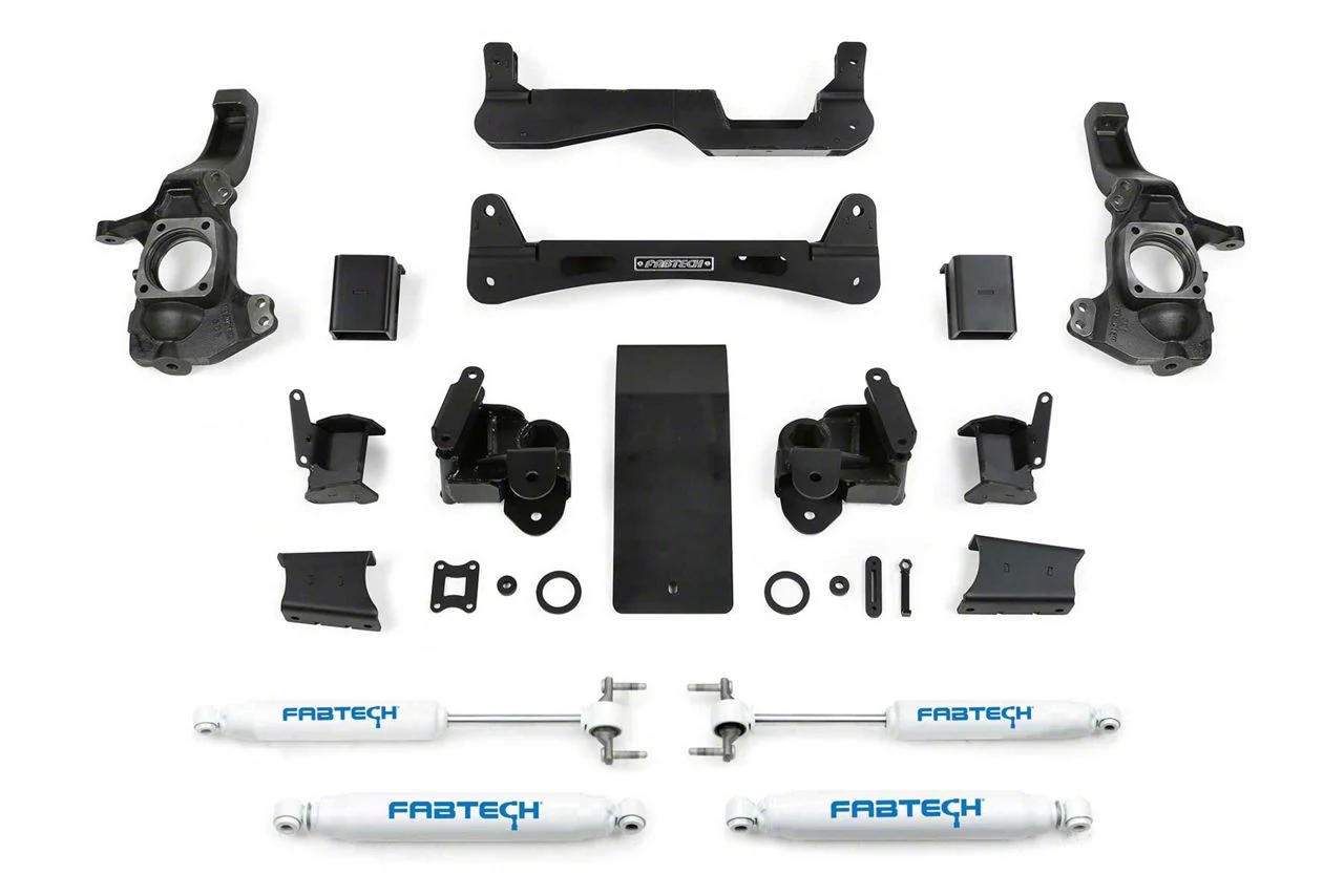 Fabtech 6-Inch Raised Torsion Suspension Lift Kit with Performance Shocks (20-26 4WD 6.6L Duramax Sierra 3500 HD Double Cab, Crew Cab)