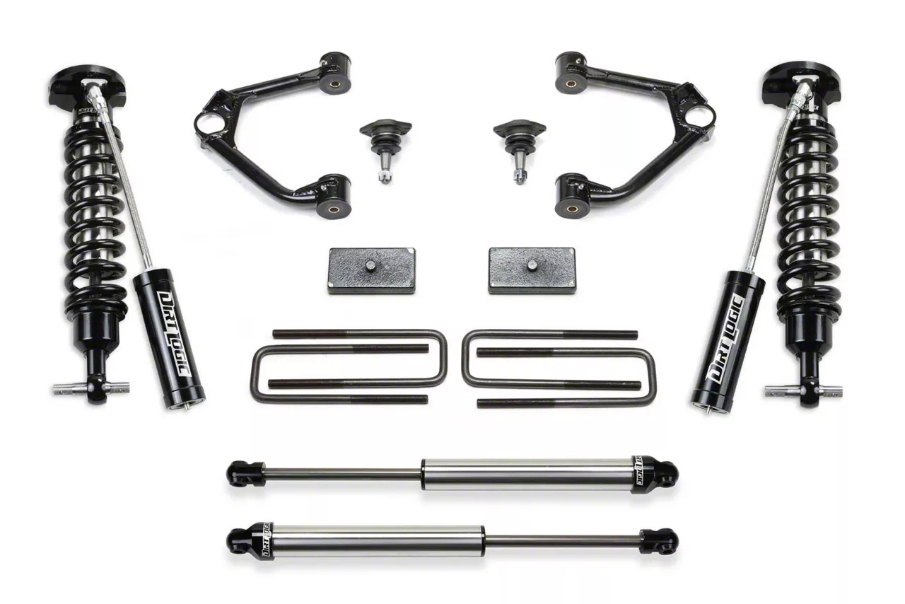 Fabtech 1.50-Inch Ball Joint Upper Control Arm Lift Kit with Dirt Logic Reservoir Coil-Overs and Dirt Logic Shocks (22-24 2.7L Silverado 1500 Trail Boss)