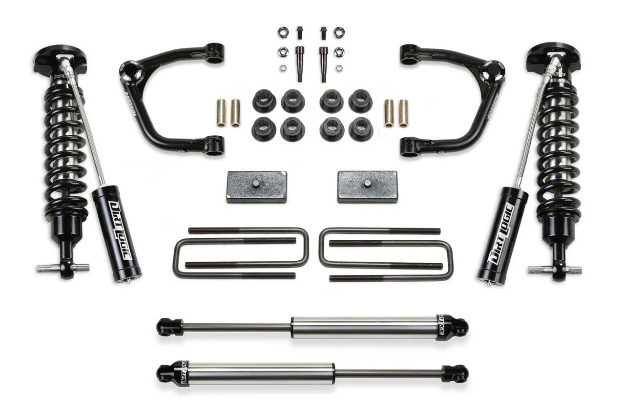 Fabtech 3-Inch Uniball Joint Upper Control Arm Lift Kit with Dirt Logic Reservoir Coil-Overs and Dirt Logic Shocks (22-24 2.7L Silverado 1500 Double Cab, Crew Cab, Excluding Trail Boss)