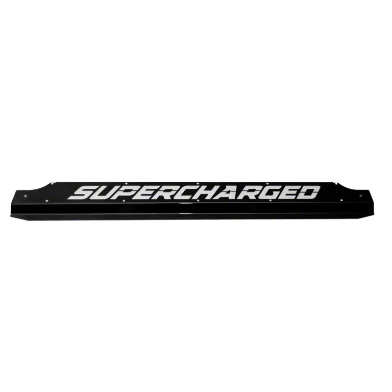 Fathouse Performance Radiator Plate with Supercharged Lettering; Black (15-17 Mustang; 18-22 Mustang GT350, GT500)