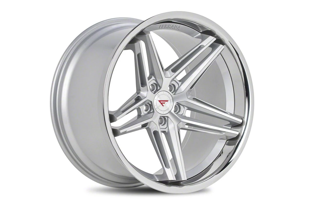 Ferrada Wheels CM1 Machine Silver with Chrome Lip Wheel; Rear Only; 22x11; 20mm Offset (08-23 RWD Challenger, Excluding Widebody)