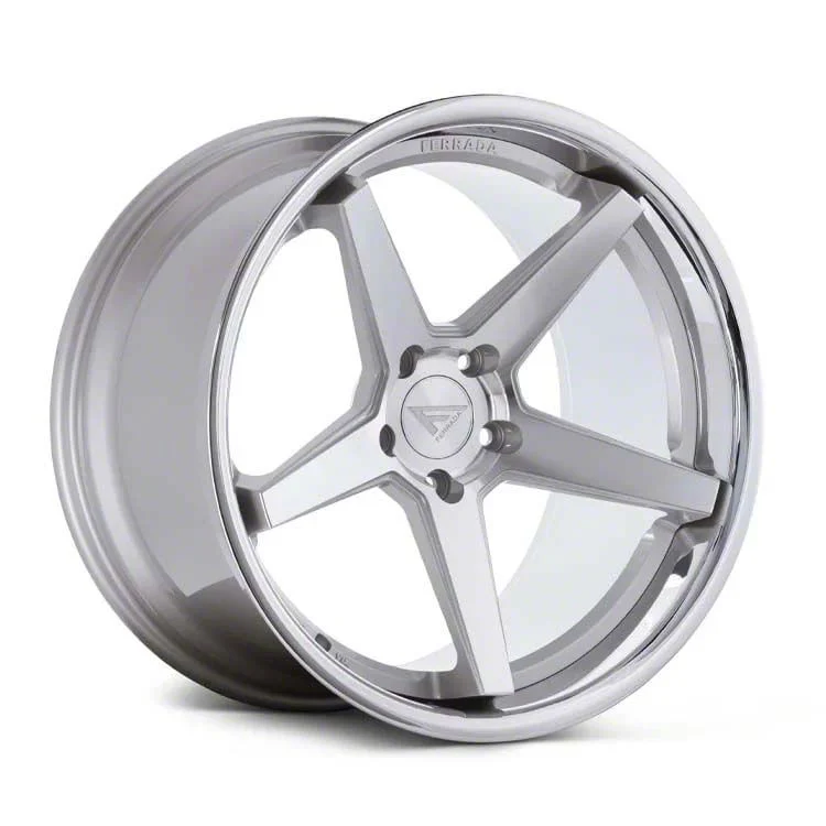 Ferrada Wheels FR3 Machine Silver with Chrome Lip Wheel; 22x9; 40mm Offset (21-26 Mustang Mach-E)