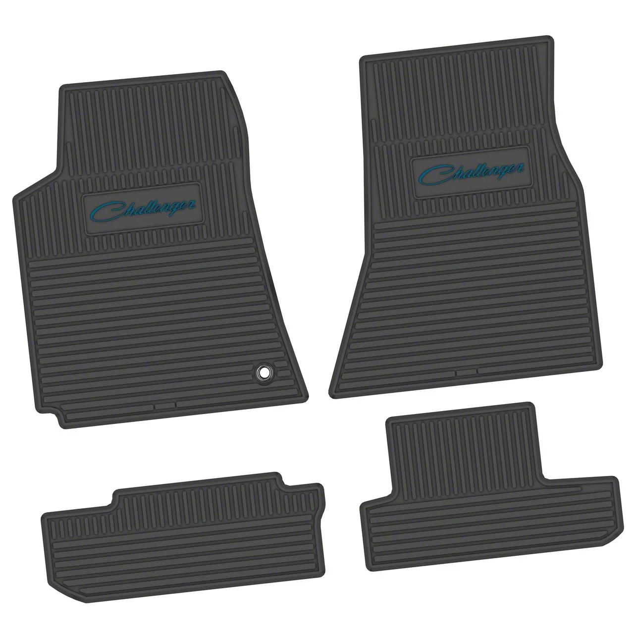 Factory Floorpan Fit Custom Vintage Scene Front and Rear Floor Mats with Dark Blue Challenger Script Insert; Black (08-10 Challenger)