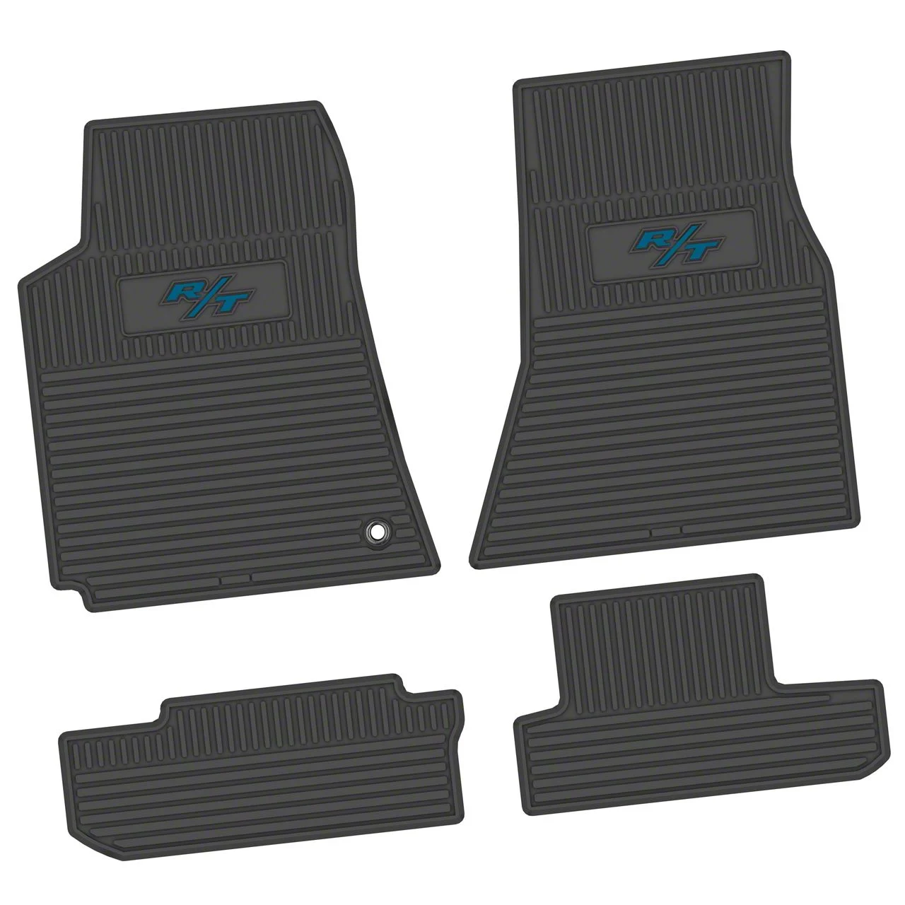 Factory Floorpan Fit Custom Vintage Scene Front and Rear Floor Mats with Dark Blue R/T Insert; Black (08-10 Challenger)