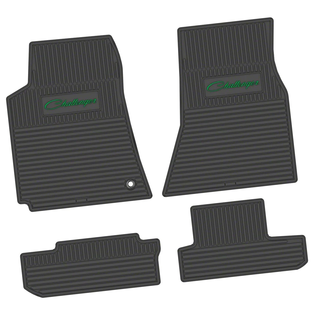 Factory Floorpan Fit Custom Vintage Scene Front and Rear Floor Mats with Green Challenger Script Insert; Black (08-10 Challenger)