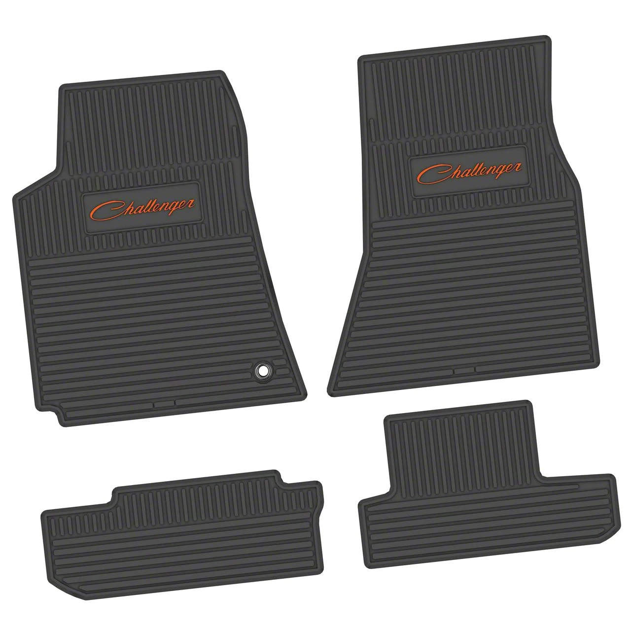Factory Floorpan Fit Custom Vintage Scene Front and Rear Floor Mats with Orange Challenger Script Insert; Black (08-10 Challenger)