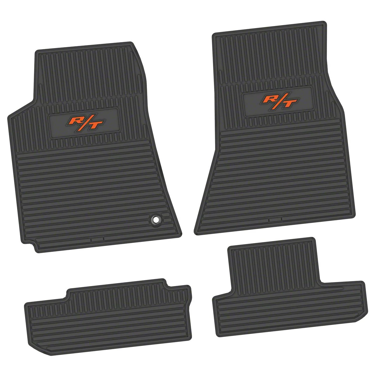Factory Floorpan Fit Custom Vintage Scene Front and Rear Floor Mats with Orange R/T Insert; Black (08-10 Challenger)