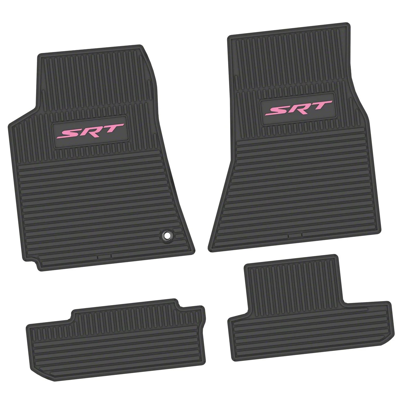 Factory Floorpan Fit Custom Vintage Scene Front and Rear Floor Mats with Pink SRT Insert; Black (08-10 Challenger)