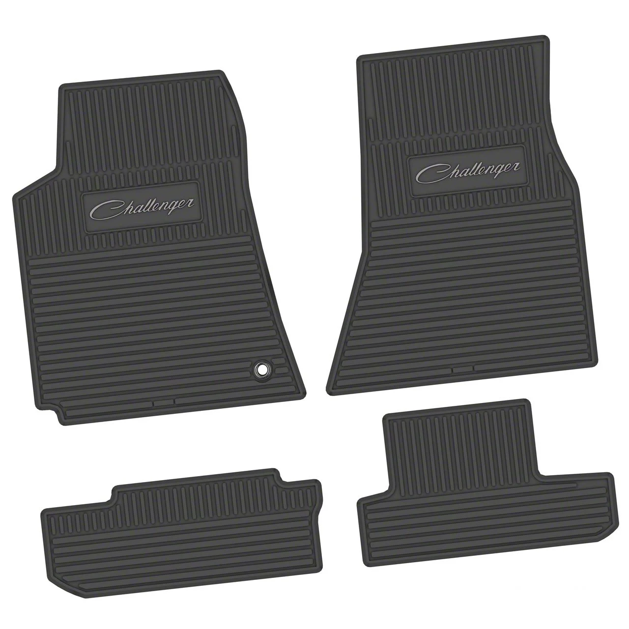 Factory Floorpan Fit Custom Vintage Scene Front and Rear Floor Mats with Silver Challenger Script Insert; Black (08-10 Challenger)