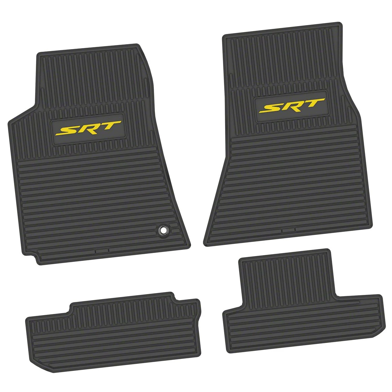 Factory Floorpan Fit Custom Vintage Scene Front and Rear Floor Mats with Yellow SRT Insert; Black (08-10 Challenger)
