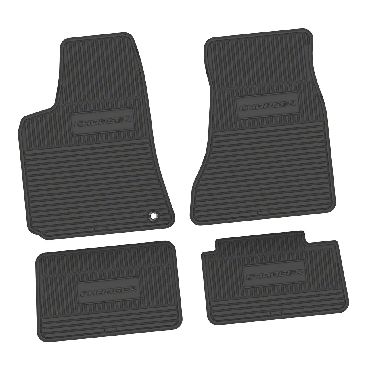 Factory Floorpan Fit Custom Vintage Scene Front and Rear Floor Mats with Charger Insert; Black (06-10 RWD Charger)