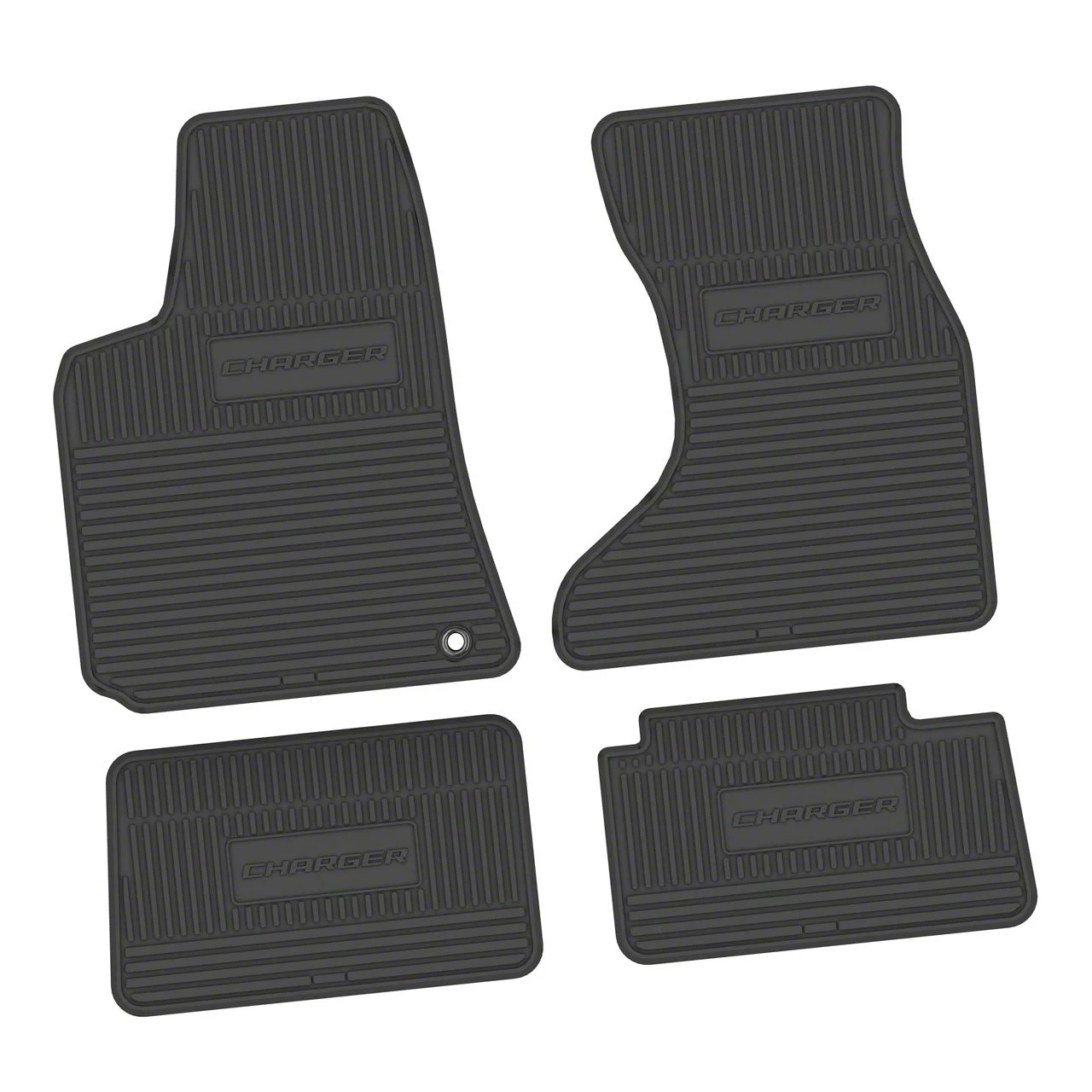 Factory Floorpan Fit Custom Vintage Scene Front and Rear Floor Mats with Charger Insert; Black (07-10 AWD Charger)