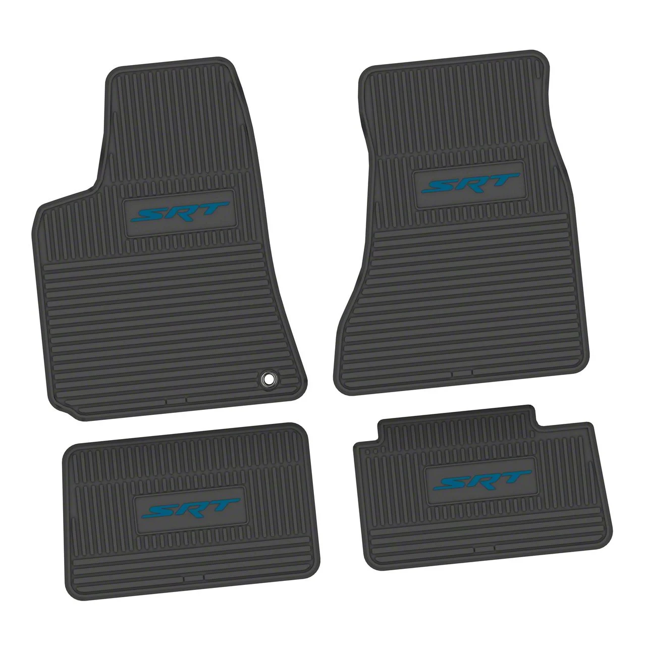 Factory Floorpan Fit Custom Vintage Scene Front and Rear Floor Mats with Dark Blue SRT Insert; Black (06-10 RWD Charger)