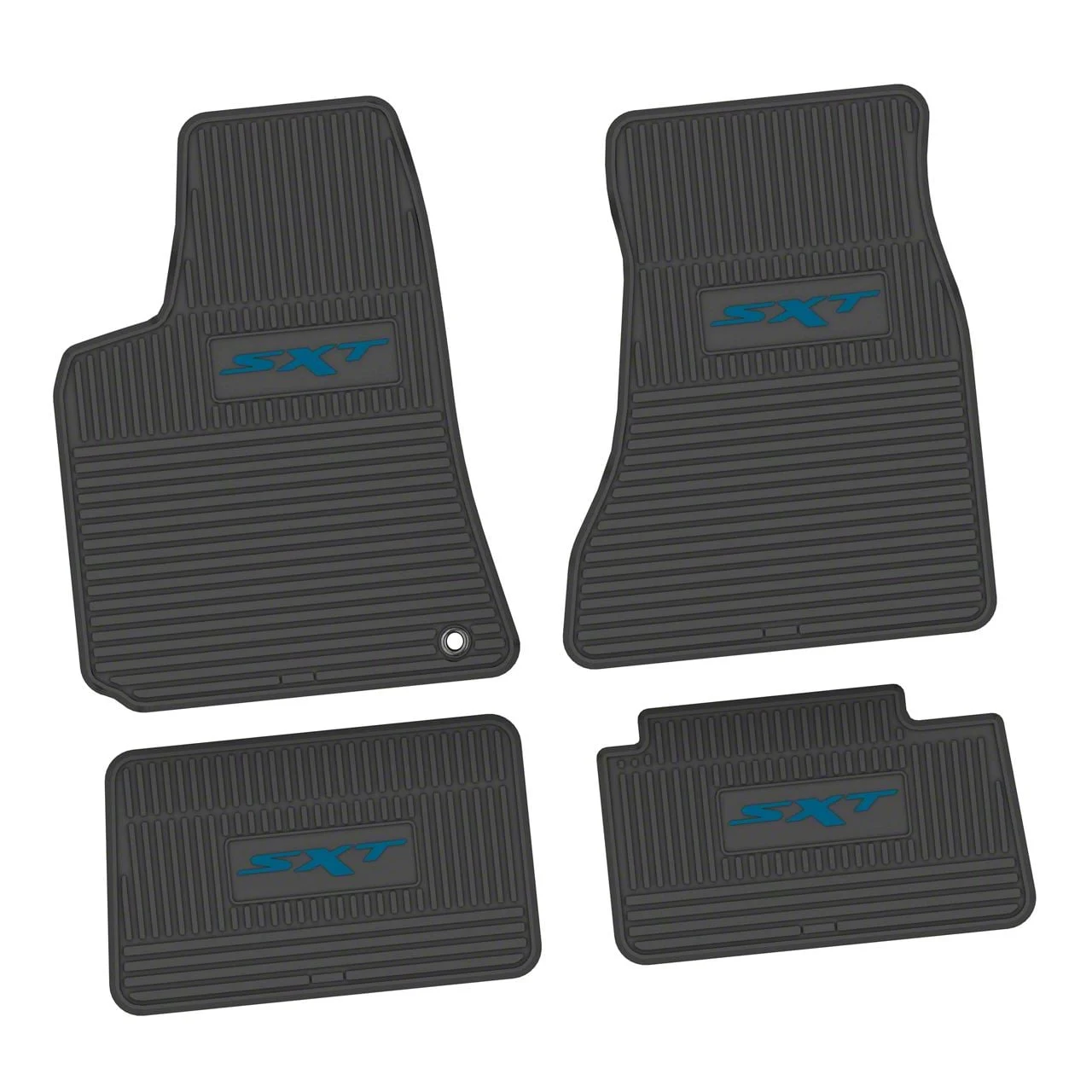 Factory Floorpan Fit Custom Vintage Scene Front and Rear Floor Mats with Dark Blue SXT Insert; Black (06-10 RWD Charger)