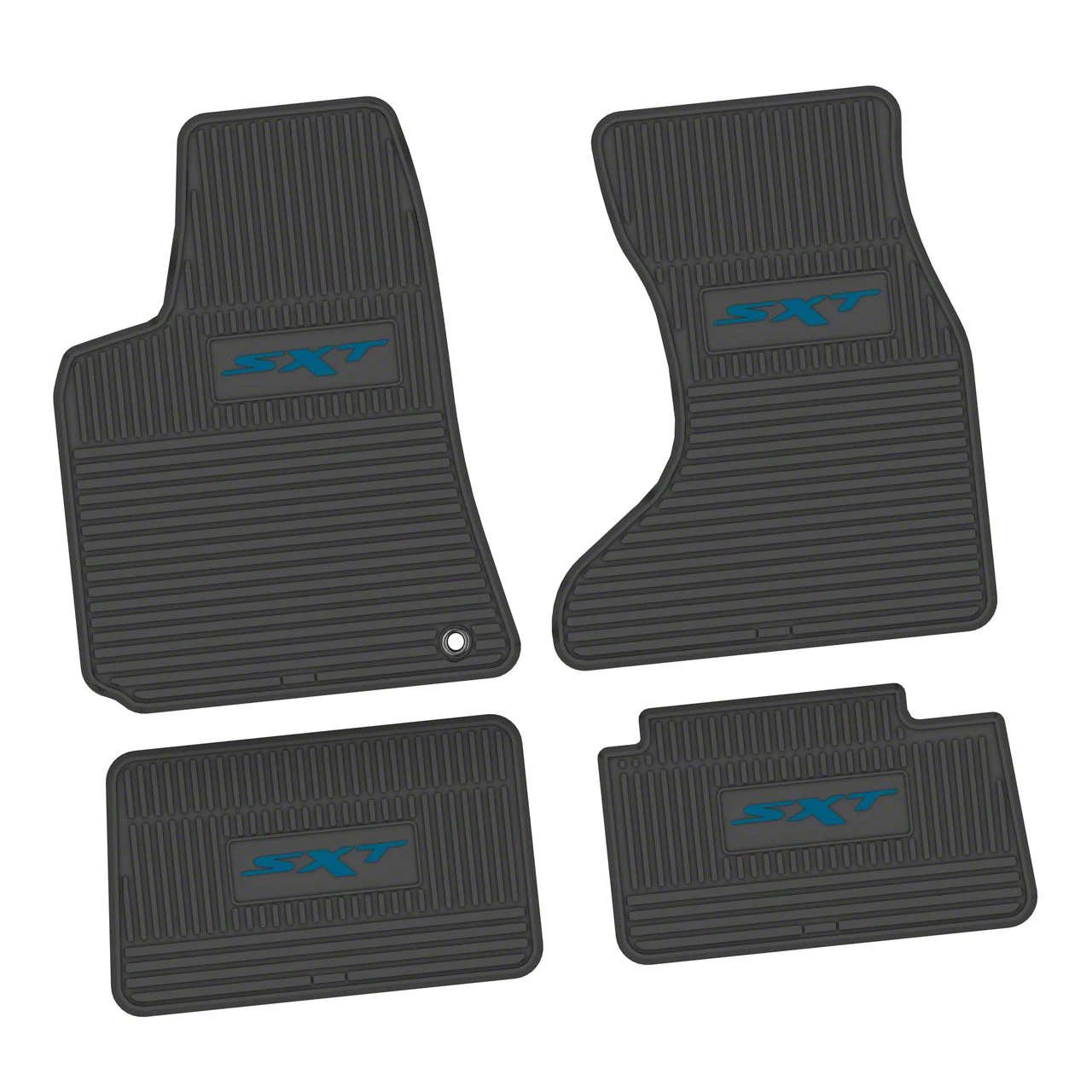 Factory Floorpan Fit Custom Vintage Scene Front and Rear Floor Mats with Dark Blue SXT Insert; Black (07-10 AWD Charger)