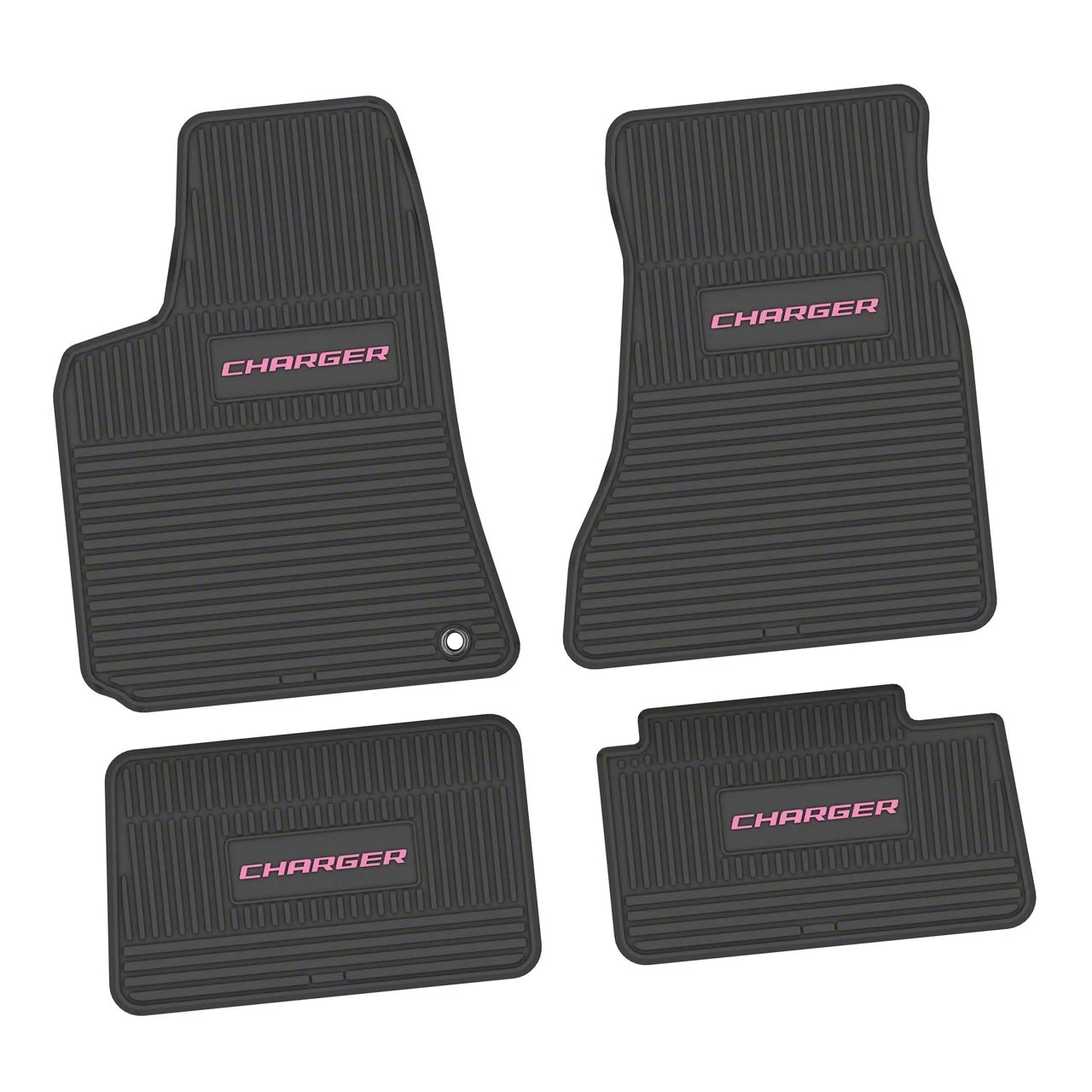 Factory Floorpan Fit Custom Vintage Scene Front and Rear Floor Mats with Pink Charger Insert; Black (06-10 RWD Charger)