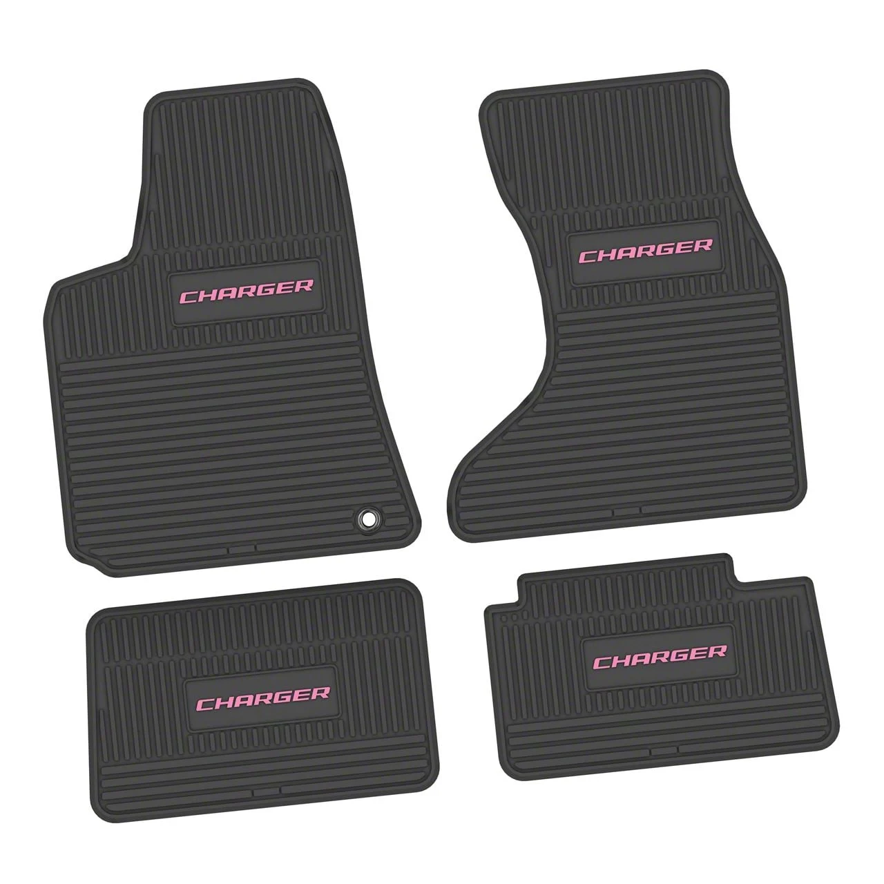 Factory Floorpan Fit Custom Vintage Scene Front and Rear Floor Mats with Pink Charger Insert; Black (07-10 AWD Charger)