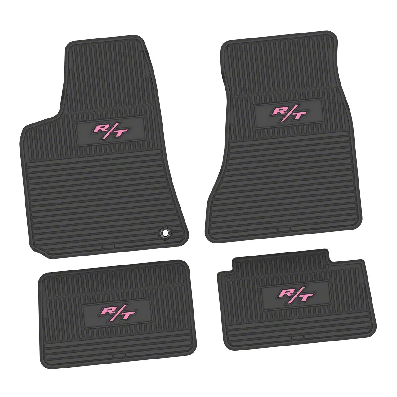 Factory Floorpan Fit Custom Vintage Scene Front and Rear Floor Mats with Pink R/T Insert; Black (06-10 RWD Charger)