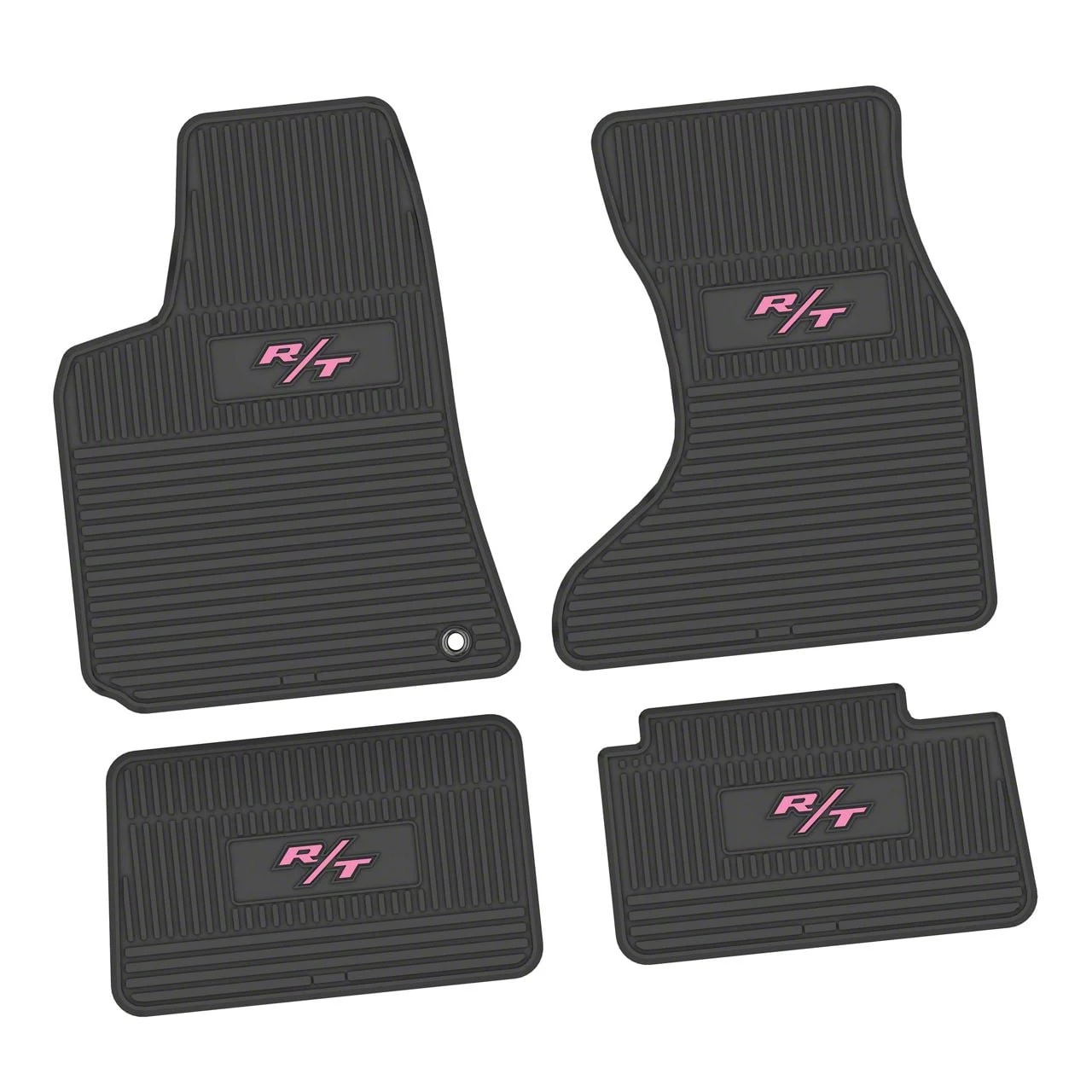 Factory Floorpan Fit Custom Vintage Scene Front and Rear Floor Mats with Pink R/T Insert; Black (07-10 AWD Charger)