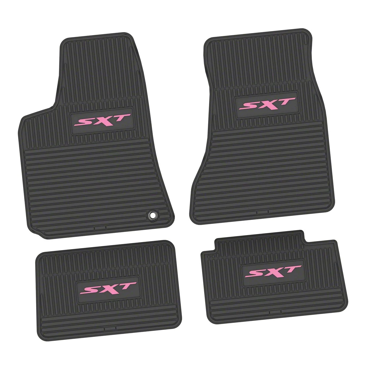 Factory Floorpan Fit Custom Vintage Scene Front and Rear Floor Mats with Pink SXT Insert; Black (06-10 RWD Charger)