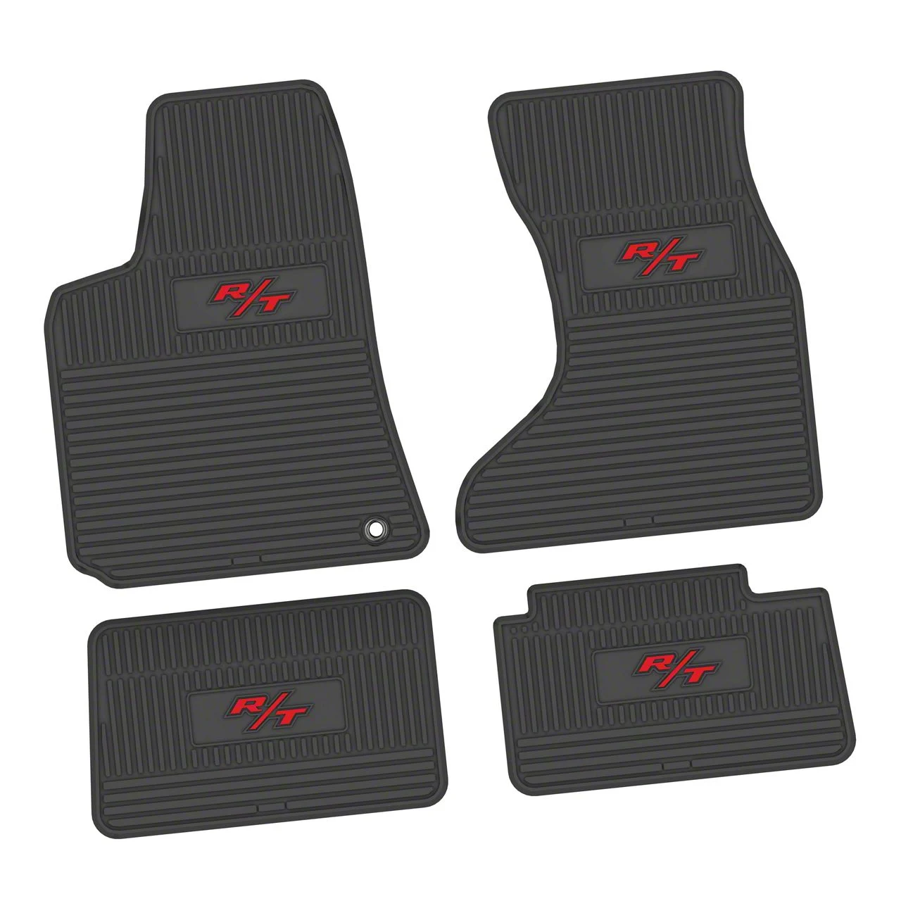 Factory Floorpan Fit Custom Vintage Scene Front and Rear Floor Mats with Red R/T Insert; Black (07-10 AWD Charger)