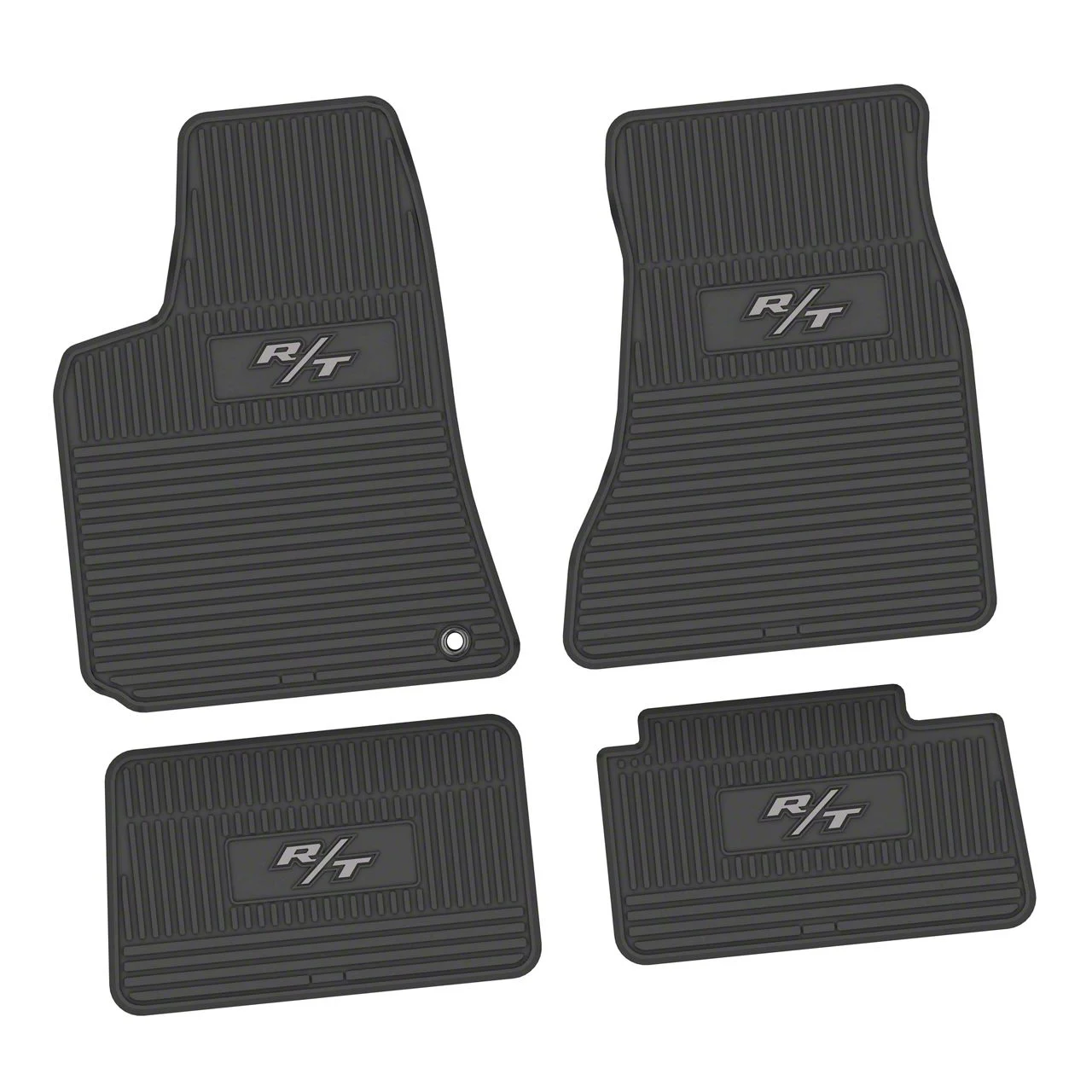Factory Floorpan Fit Custom Vintage Scene Front and Rear Floor Mats with Silver R/T Insert; Black (06-10 RWD Charger)