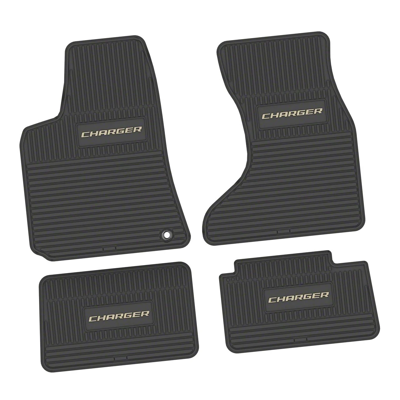 Factory Floorpan Fit Custom Vintage Scene Front and Rear Floor Mats with Tan Charger Insert; Black (07-10 AWD Charger)