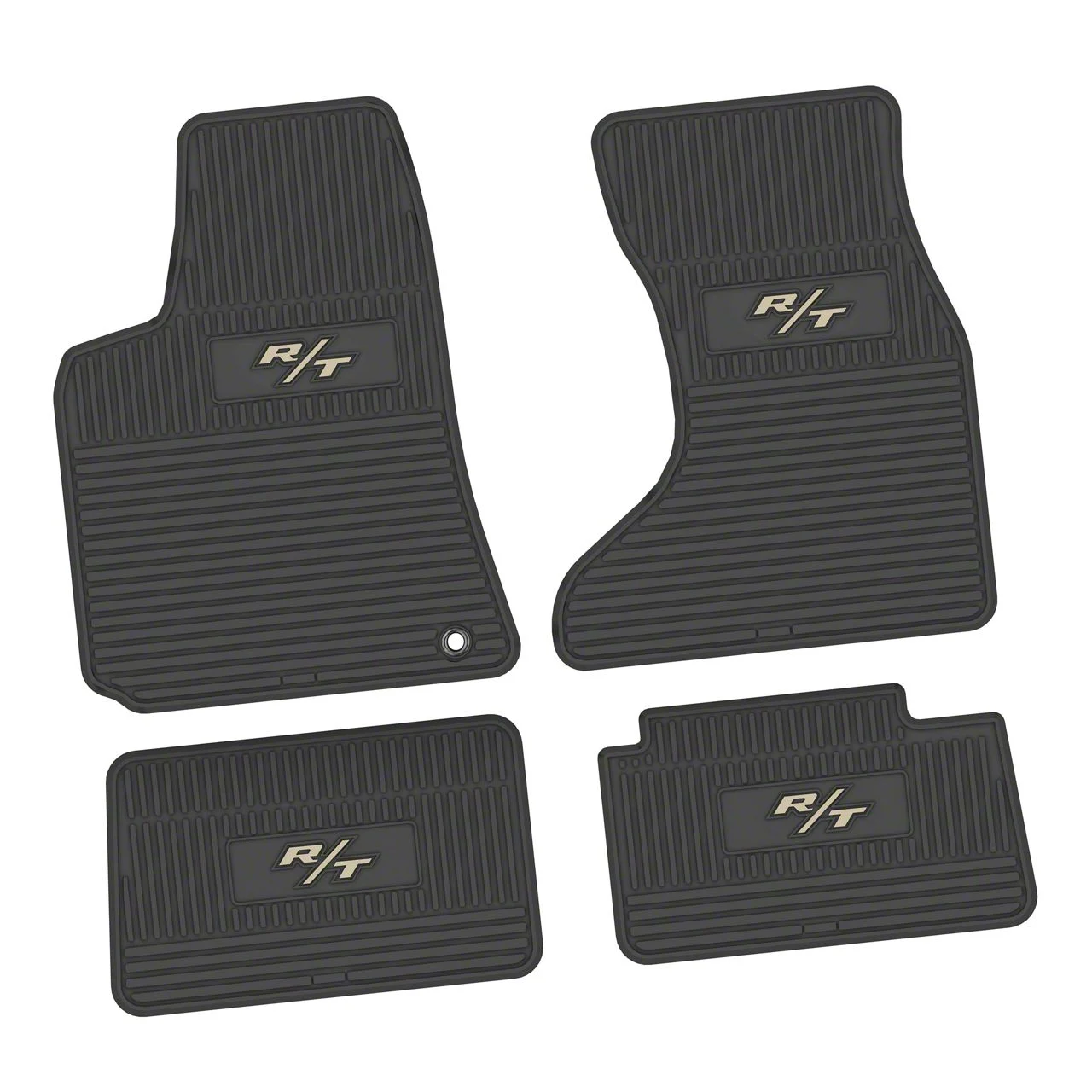 Factory Floorpan Fit Custom Vintage Scene Front and Rear Floor Mats with Tan R/T Insert; Black (07-10 AWD Charger)